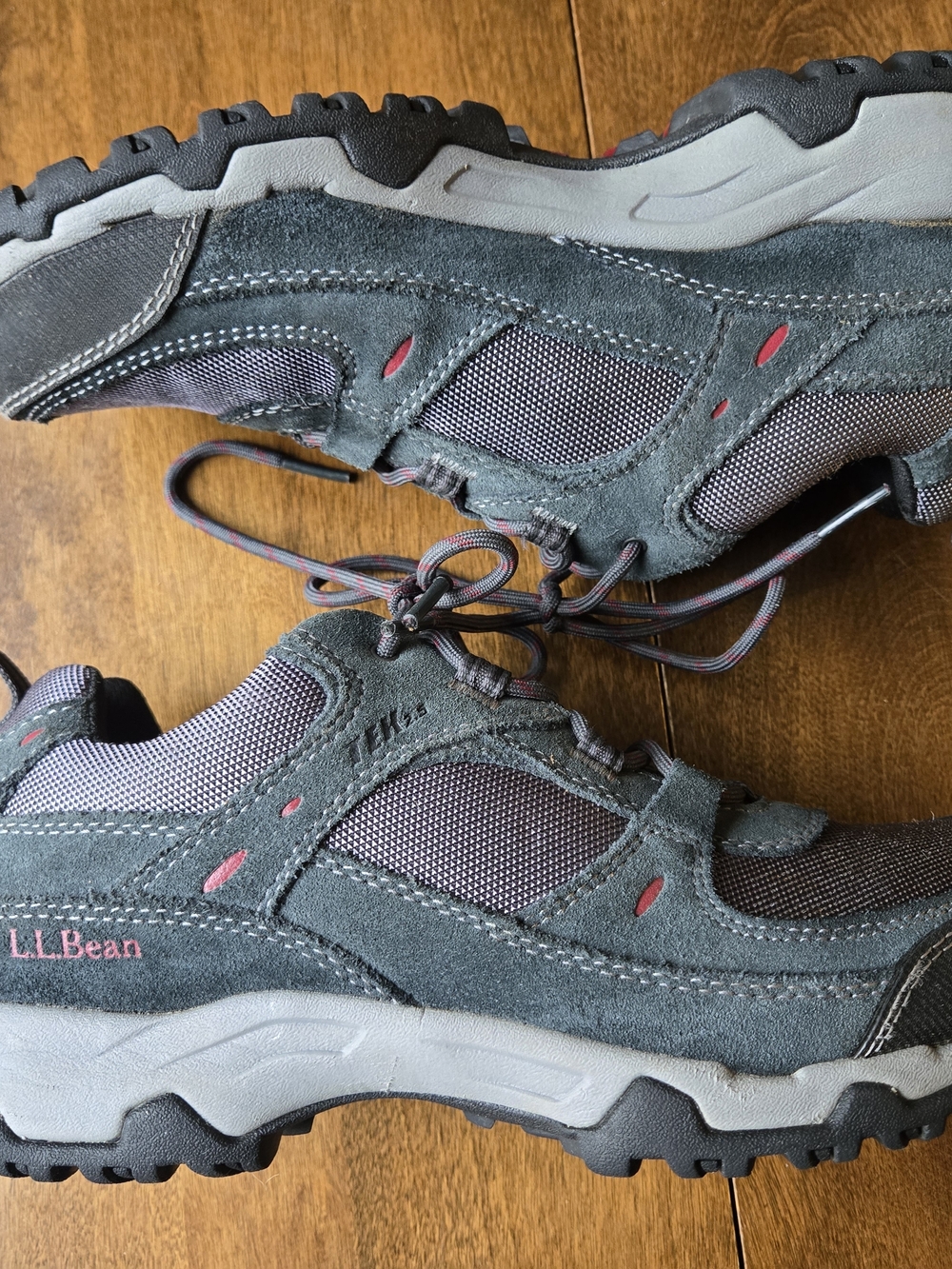 L.L. Bean Men's Gray Suede & Mesh Hiking Shoes - Gray with Pink Accents